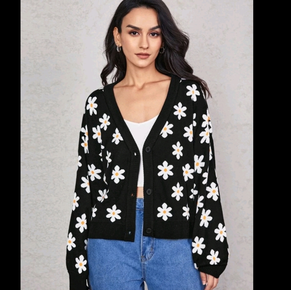 Floral daisy Pattern Drop Shoulder Cardigan jacket
